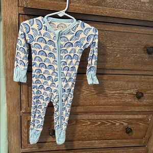 Little Sleepies Blue and Cream Rainbow Footie